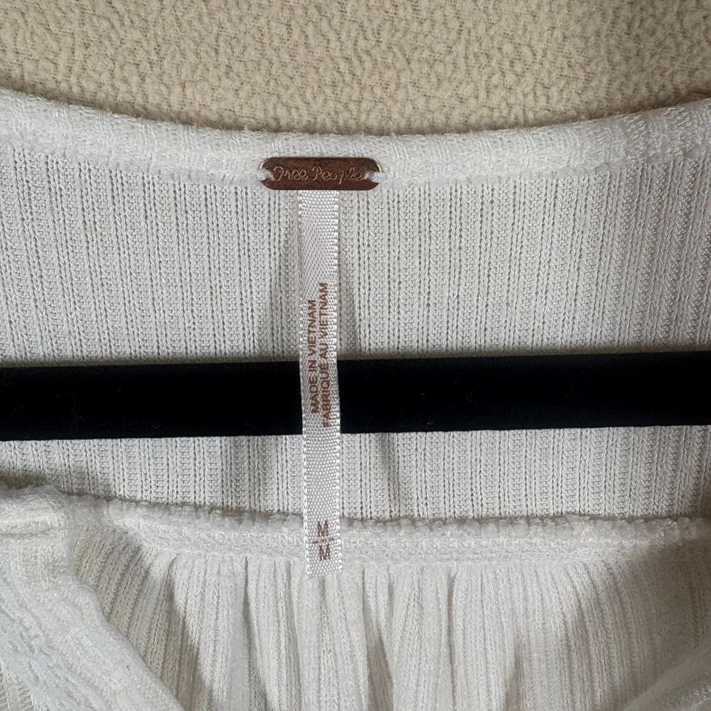 Free People Leo Henley Waffle Knit Oversized Tee Womens Med White Casual Slouchy